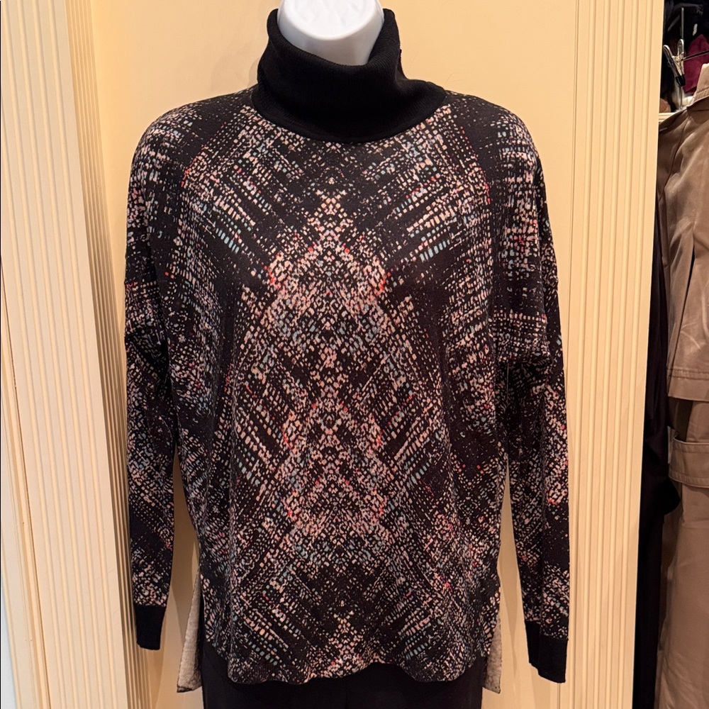 Karen Millen 100% Wool Turtleneck - Abstract Graphic Print - Size S
